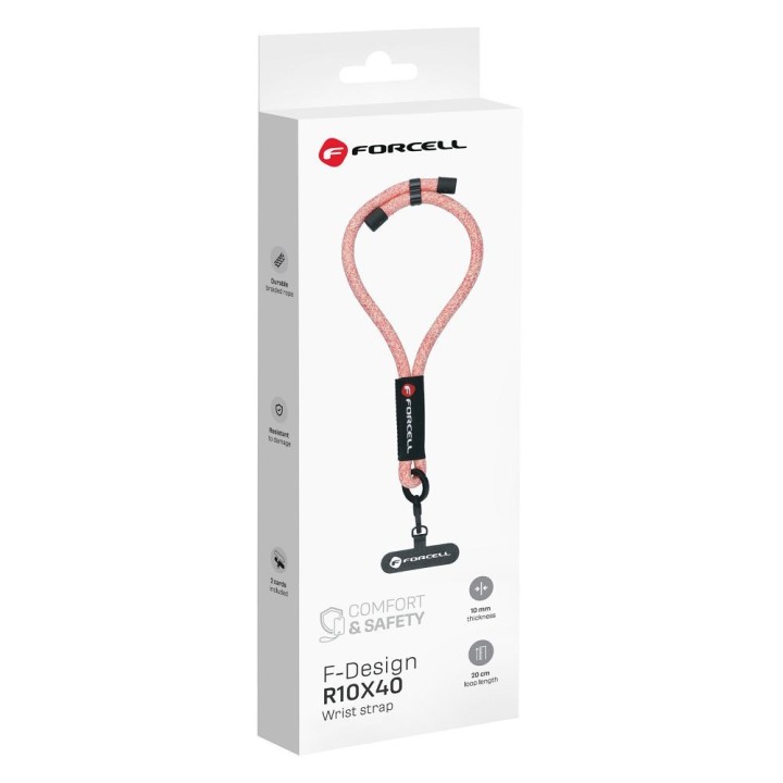 Phone wrist strap with adjustable length Forcell F-Design R10X40 (max 20cm loop length) pink-white