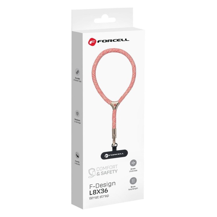 Phone wrist strap with adjustable length Forcell F-Design L8X36 (max 18cm loop length) pink-white