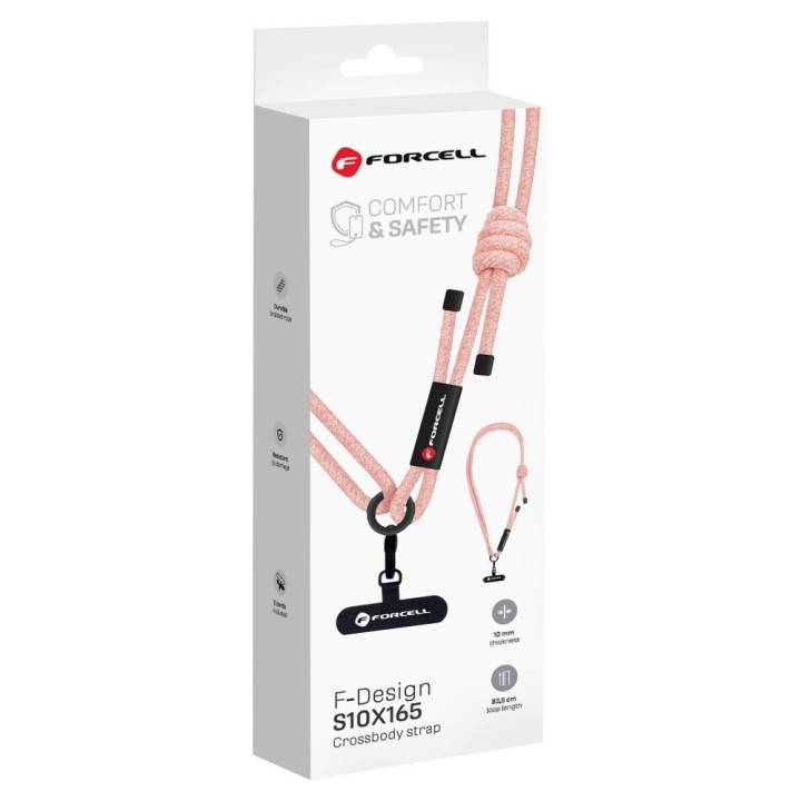 Phone lanyard crossbody with adjustable length Forcell F-Design S10X165 (max 82,5cm loop length) pink-white