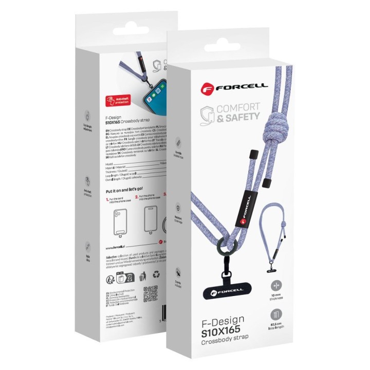 Phone lanyard crossbody with adjustable length Forcell F-Design S10X165 (max 82,5cm loop length) grey-purple