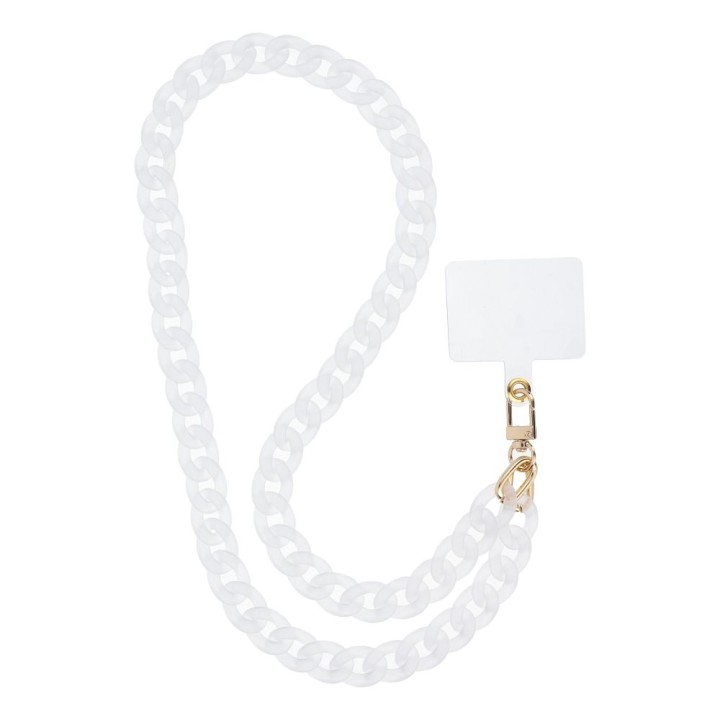 Phone lanyard, charm for phone - PANAMA LONG / cord length 80cm (40cm in a loop) / neck - white