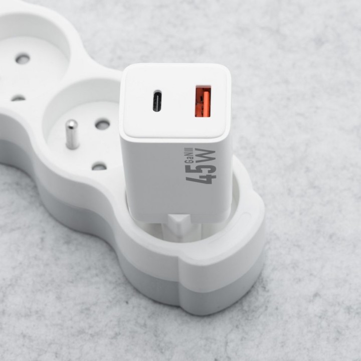 Wall charger for phone Forcell F-Energy Mini GaN III USB C + USB A PD QC4.0 45W VT-36 white
