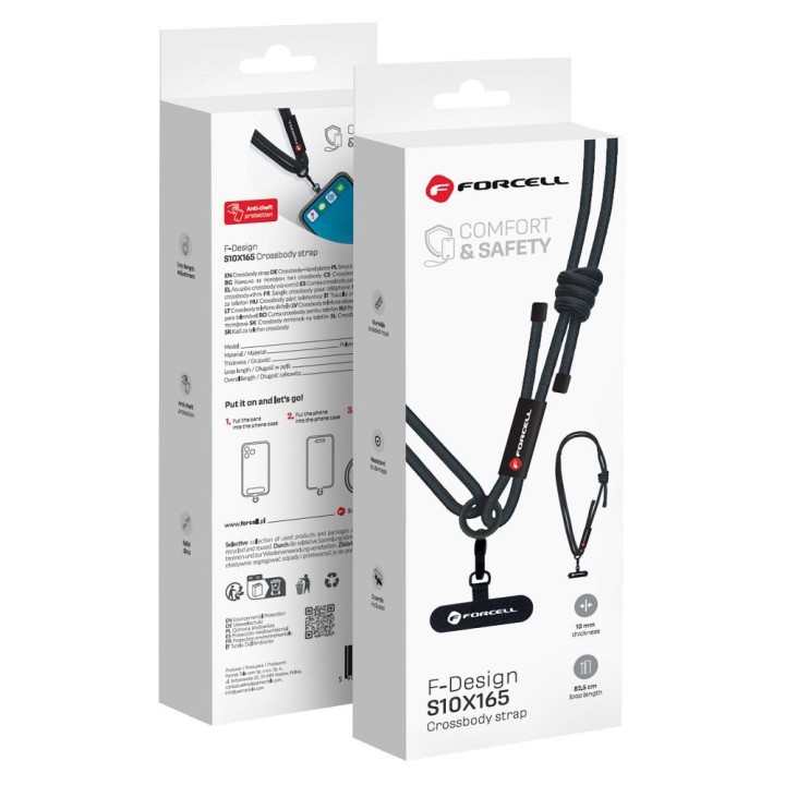 Phone lanyard crossbody with adjustable length Forcell F-Design S10X165 (max 82,5cm loop length) black