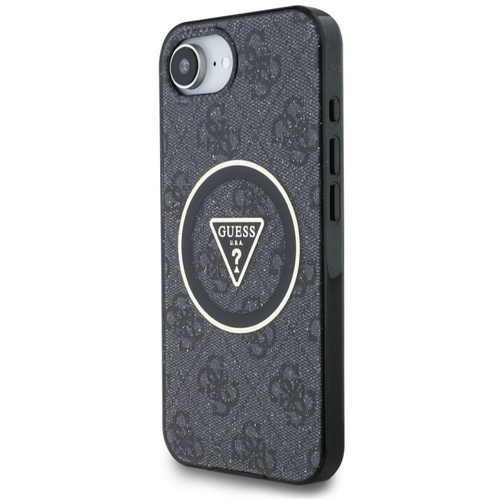 GUESS case for IPHONE 16e (SE 4 2025) compatible with Magsafe GUHMPSE4HG4PRTGK (IML Metal Glitter 4G Circle Triangle) black