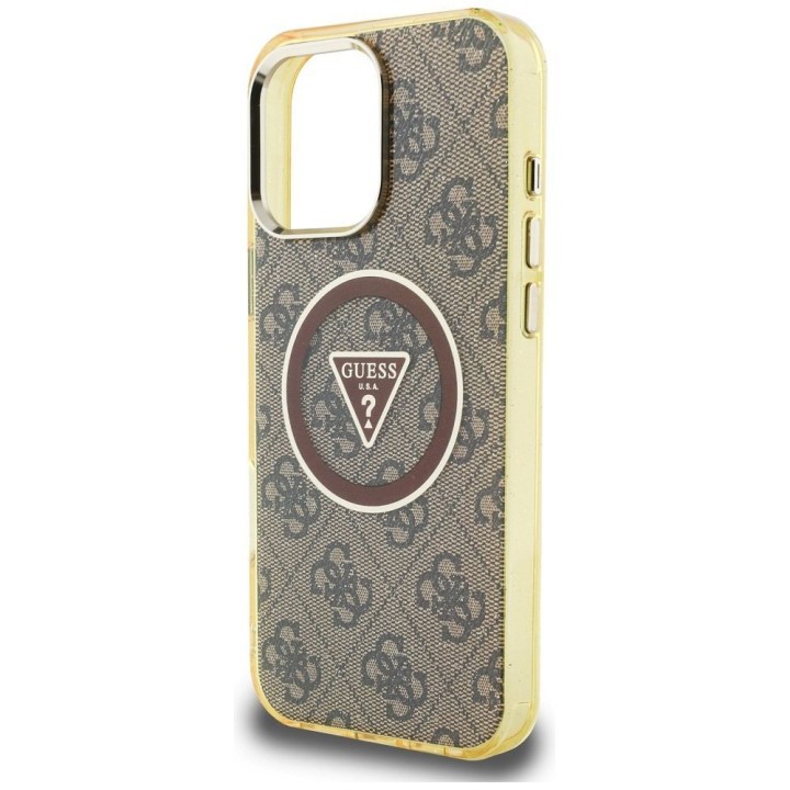 GUESS чехол для IPHONE 16 Pro совместимый с MagSafe GUHMP16LHG4PRTGW (IML Metal Glitter 4G Circle Triangle) коричневый