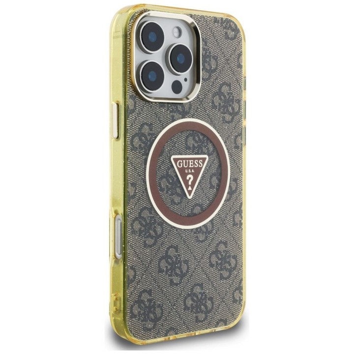 GUESS чохол для IPHONE 16 Pro сумісний із MagSafe GUHMP16LHG4PRTGW (IML Metal Glitter 4G Circle Triangle) коричневий