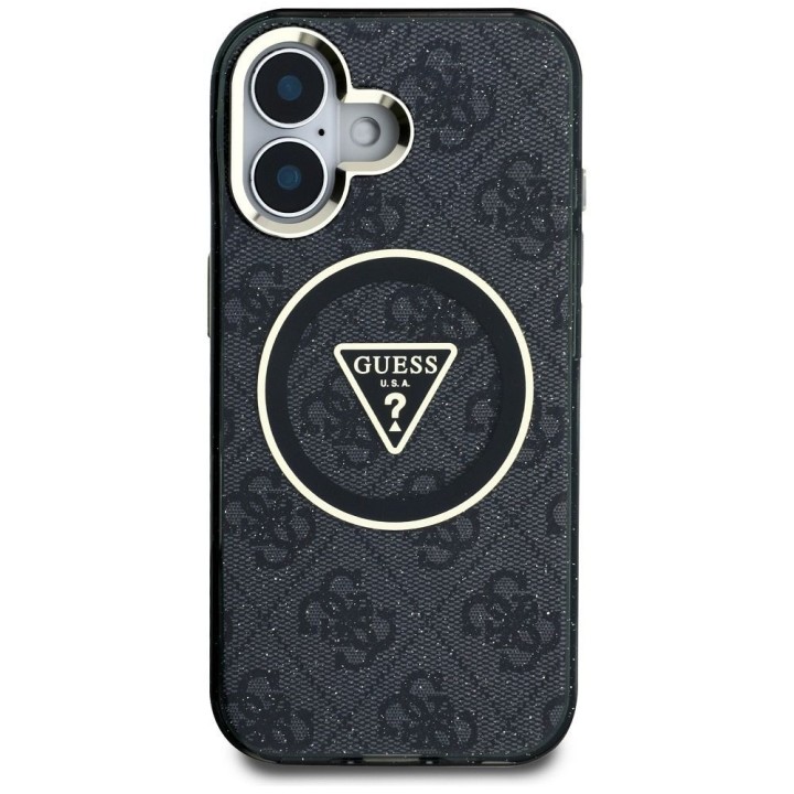 GUESS чохол для IPHONE 16 сумісний із MagSafe GUHMP16SHG4PRTGK (IML Metal Glitter 4G Circle Triangle) чорний