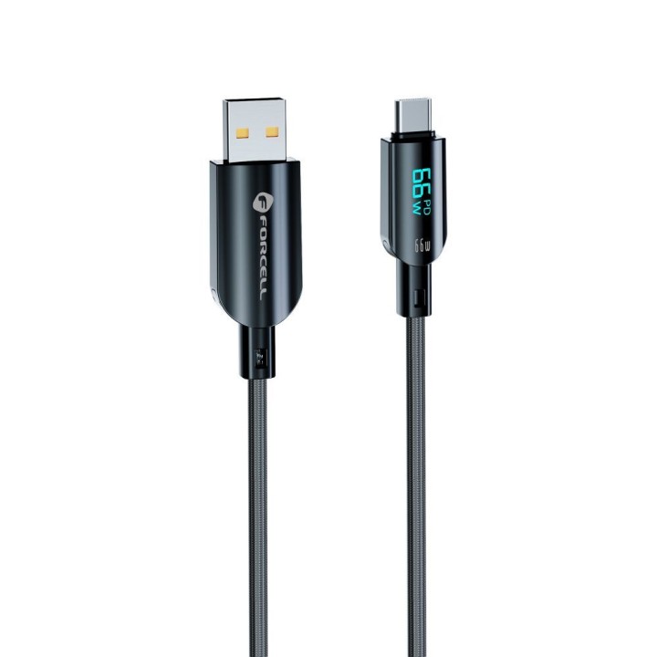 Кабель USB A — USB C Forcell F-Energy QC4.0 PD 3A 66W Digital 1,2 m C272 черный