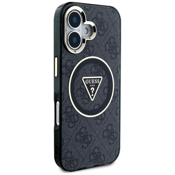 GUESS чехол для IPHONE 16 совместимый с MagSafe GUHMP16SHG4PRTGK (IML Metal Glitter 4G Circle Triangle) черный