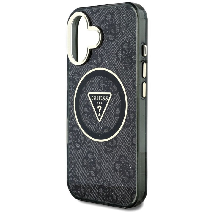 GUESS чехол для IPHONE 16 совместимый с MagSafe GUHMP16SHG4PRTGK (IML Metal Glitter 4G Circle Triangle) черный
