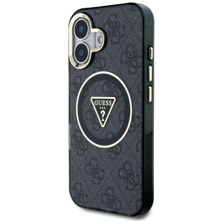 GUESS чохол для IPHONE 16 сумісний із MagSafe GUHMP16SHG4PRTGK (IML Metal Glitter 4G Circle Triangle) чорний