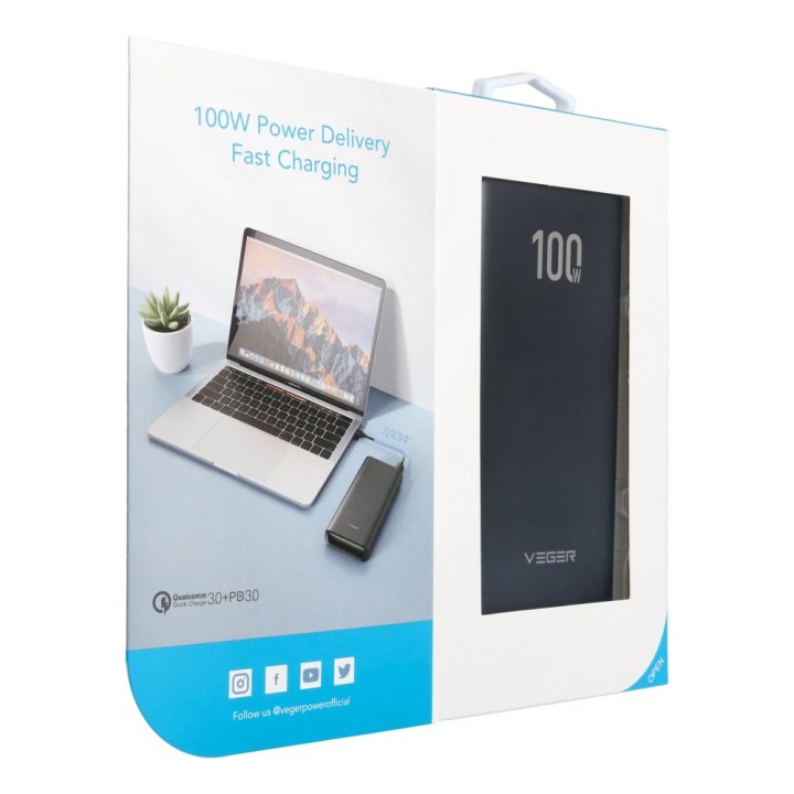 Powerbank Veger T100 (W2032C-100) PD QC3.0 5A 100W 20000 mAh czarny 0INT
