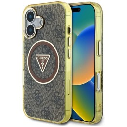 GUESS чехол для IPHONE 16 совместимый с Magsafe GUHMP16SHG4PRTGW (IML Металл Glitter 4G Circle Triangle) коричневый