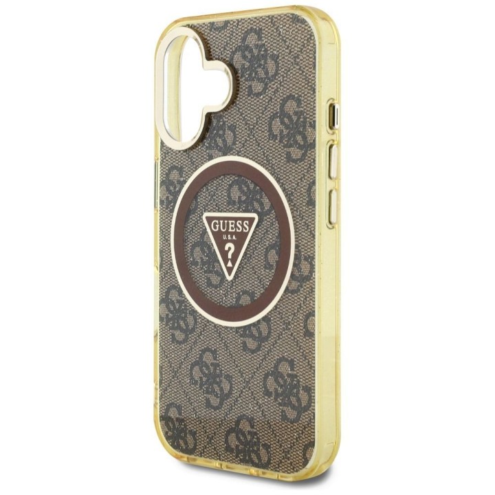 GUESS чехол для IPHONE 16 совместимый с Magsafe GUHMP16SHG4PRTGW (IML Металл Glitter 4G Circle Triangle) коричневый