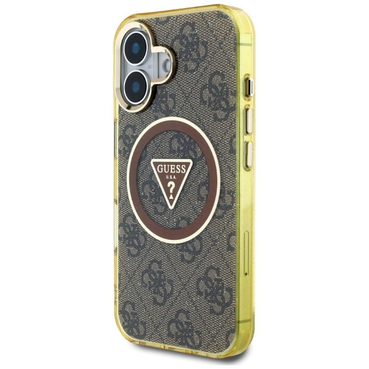 GUESS чехол для IPHONE 16 совместимый с MagSafe GUHMP16SHG4PRTGW (IML Metal Glitter 4G Circle Triangle) коричневый