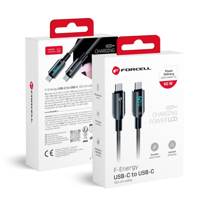 Кабель USB-C – USB-C Forcell F-Energy QC4.0 PD 3A 60W Digital 1,2 m C274 чорний
