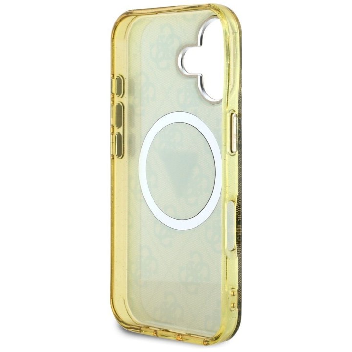 GUESS чехол для IPHONE 16 совместимый с Magsafe GUHMP16SHG4PRTGW (IML Металл Glitter 4G Circle Triangle) коричневый