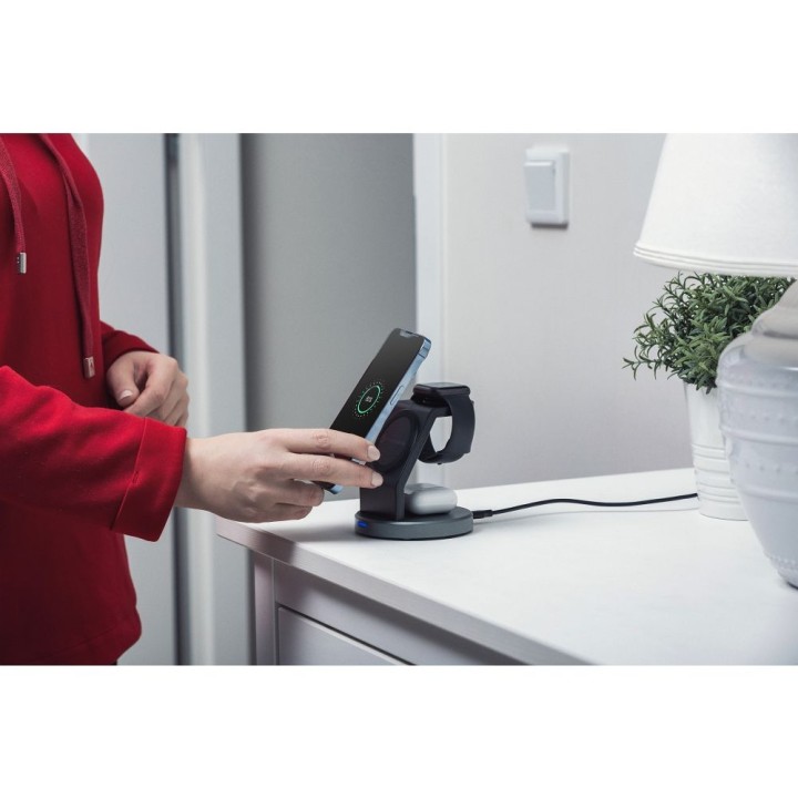 FORCELL бездротовий зарядний пристрій Qi 3 в 1 15W Solid Mag Charger, сумісний із MagSafe, чорний