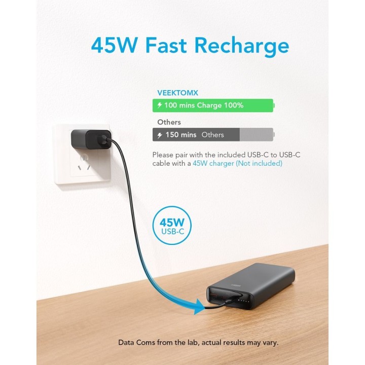 Повербанк Veger T100 (W2032C-100) PD QC3.0 5A 100W 20000 mAh чорний 0INT