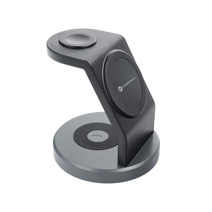 FORCELL wireless charger Qi 3-in-1 15W Solid Mag Charger compatible with MagSafe black