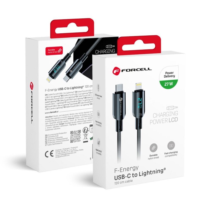 Кабель USB-C – Lightning Forcell F-Energy PD 3A 27W Digital 1,2 m C276 чорний