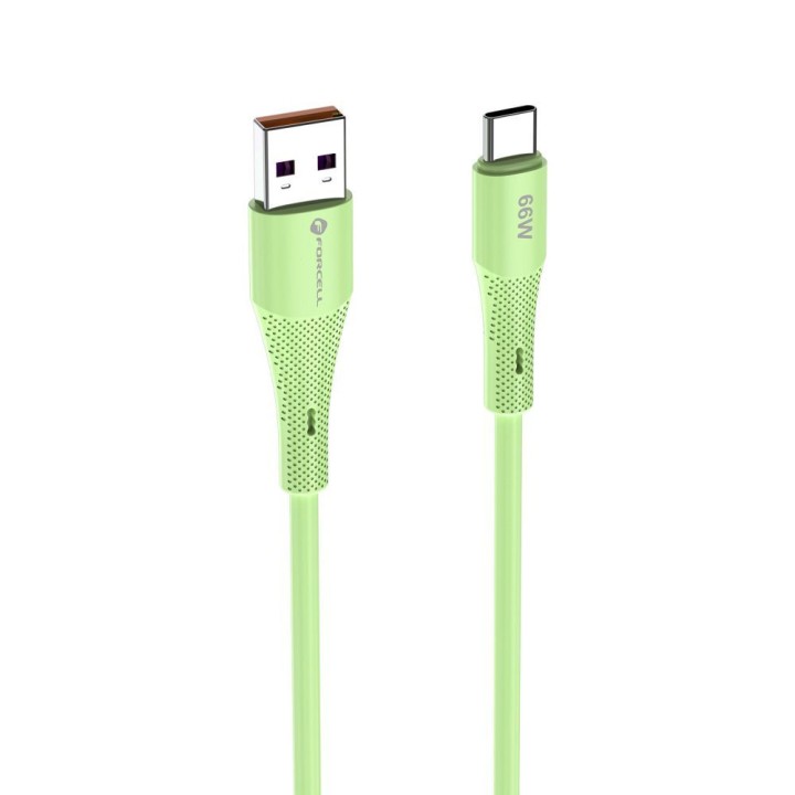 Cable USB A to USB C Forcell F-Energy QC4.0 3A 66W Silicone 1 m C342 green