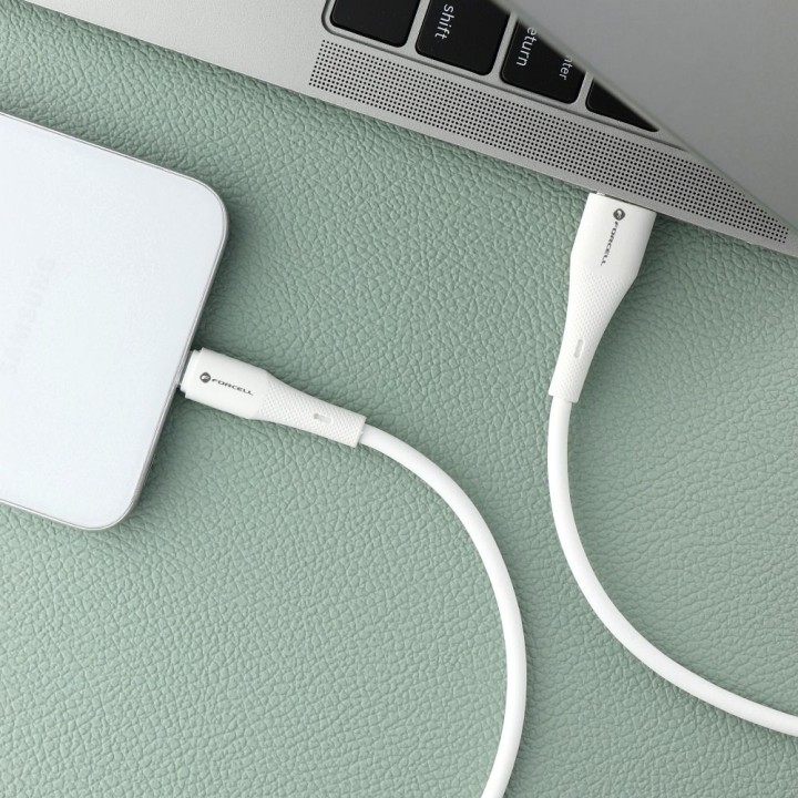 USB-A to USB-C cable Forcell F-Energy QC4.0 3A 66W Silicone 1 m C342 white