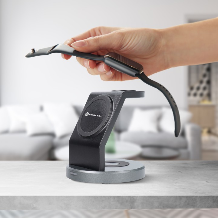 FORCELL wireless charger Qi 3-in-1 15W Solid Mag Charger compatible with MagSafe black