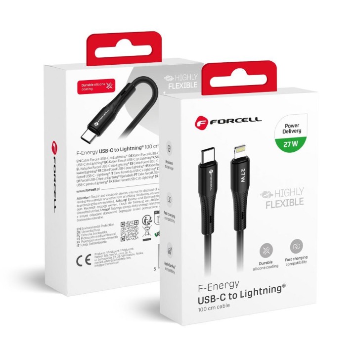 Кабель USB C — Lightning Forcell F-Energy PD 3A 27W Silicone 1 m C346 чорний