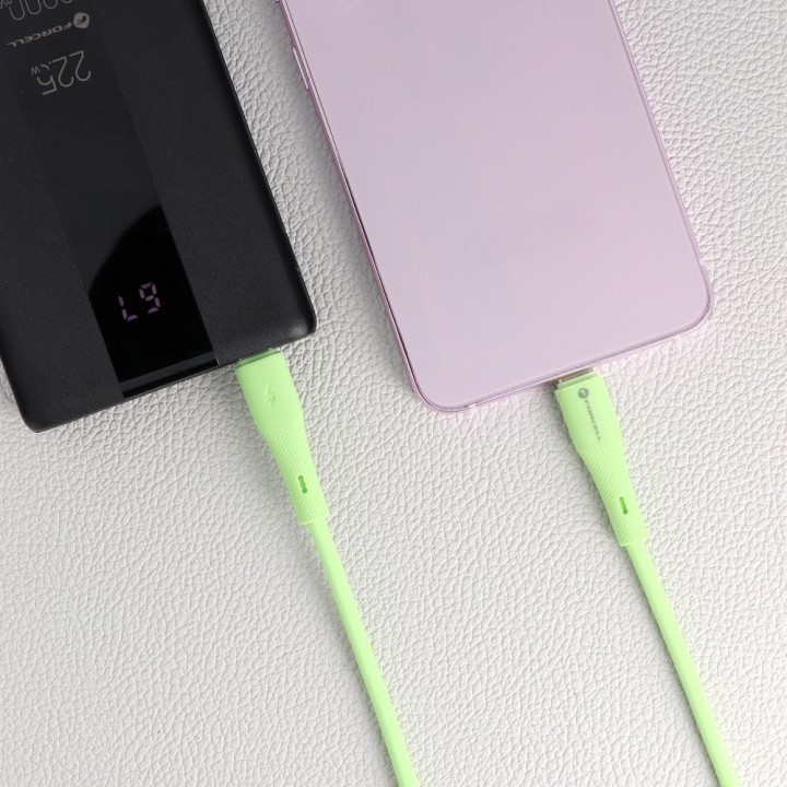 Cable USB C to USB C Forcell F-Energy QC4.0 PD 5A 100W Silicone 1 m C347 green