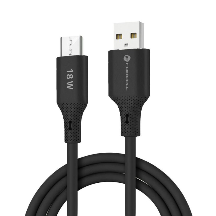 Кабель USB A — Micro USB Forcell F-Energy QC3.0 2,4A 18W Silicone 1 m C341 чорний