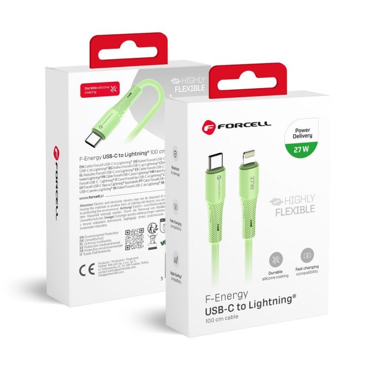 USB-C to Lightning cable Forcell F-Energy PD 3A 27W Silicone 1 m C346 green