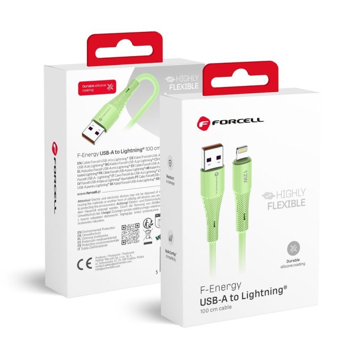 Кабель USB A — Lightning Forcell F-Energy 2,4A 12W Silicone 1 m C343 зеленый
