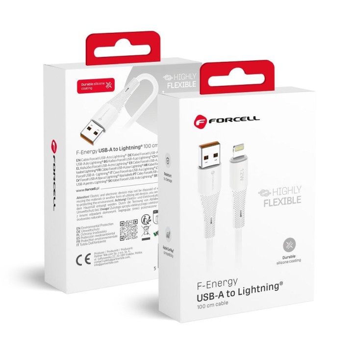 Kabel USB A do Lightning Forcell F-Energy 2,4A 12W Silicone 1 m C343 biały