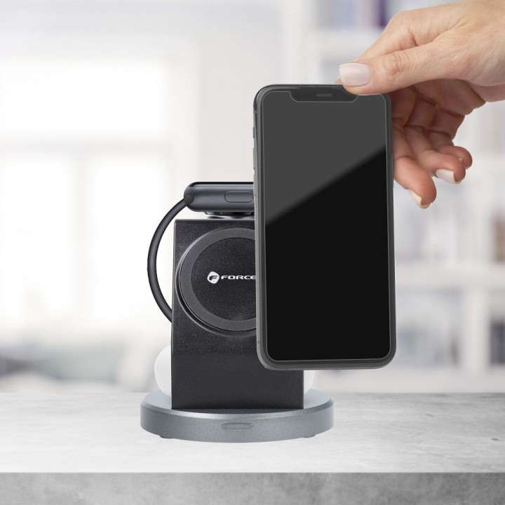FORCELL wireless charger Qi 3-in-1 15W Solid Mag Charger compatible with MagSafe black