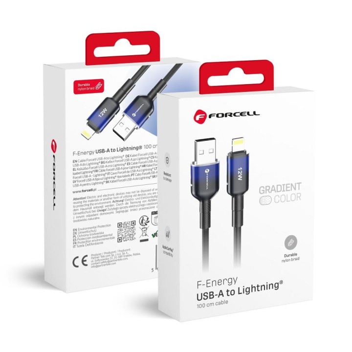 Кабель USB A — Lightning Forcell F-Energy 2,4A 12W Gradient 1 m C353 чорний 0INT