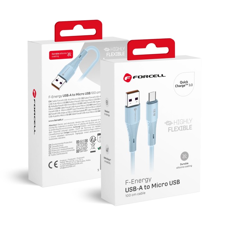 Кабель USB A — Micro USB Forcell F-Energy QC3.0 2,4A 18W Silicone 1 m C341 синій