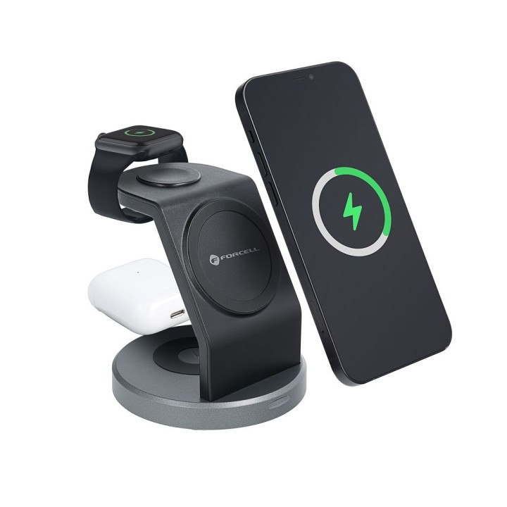FORCELL wireless charger Qi 3-in-1 15W Solid Mag Charger compatible with MagSafe black