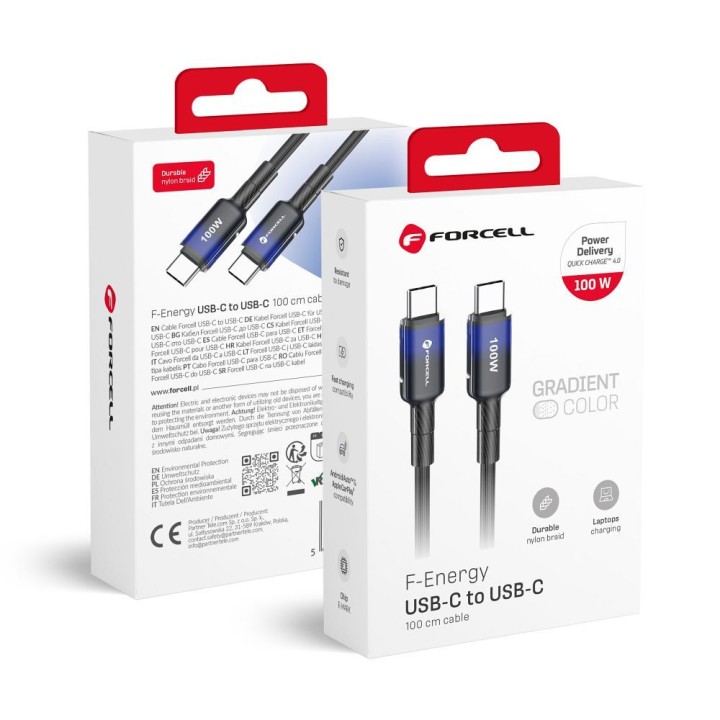 USB-C to USB-C cable Forcell F-Energy QC4.0 PD 5A 100W Gradient 1 m C357 black 0INT