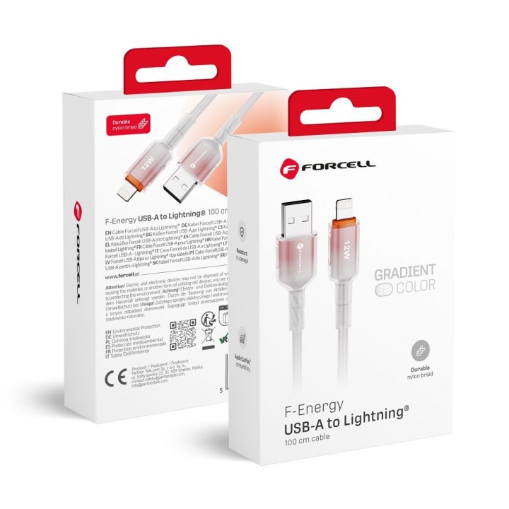 Cable USB A for Lightning Forcell F-Energy 2,4A 12W Gradient 1 m C353 white