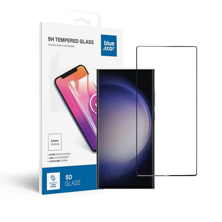 Szkło hartowane 5D do Samsung S23 ULTRA (full glue / case friendly) Blue Star czarne