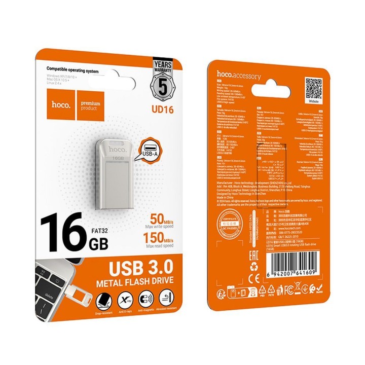 Pendrive 16GB USB 3.0 (USB A) Hoco UD16 nikiel