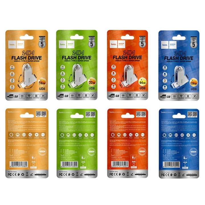 USB flash drive 32GB USB 3.0 (USB A + USB C) Hoco UD8 nickel