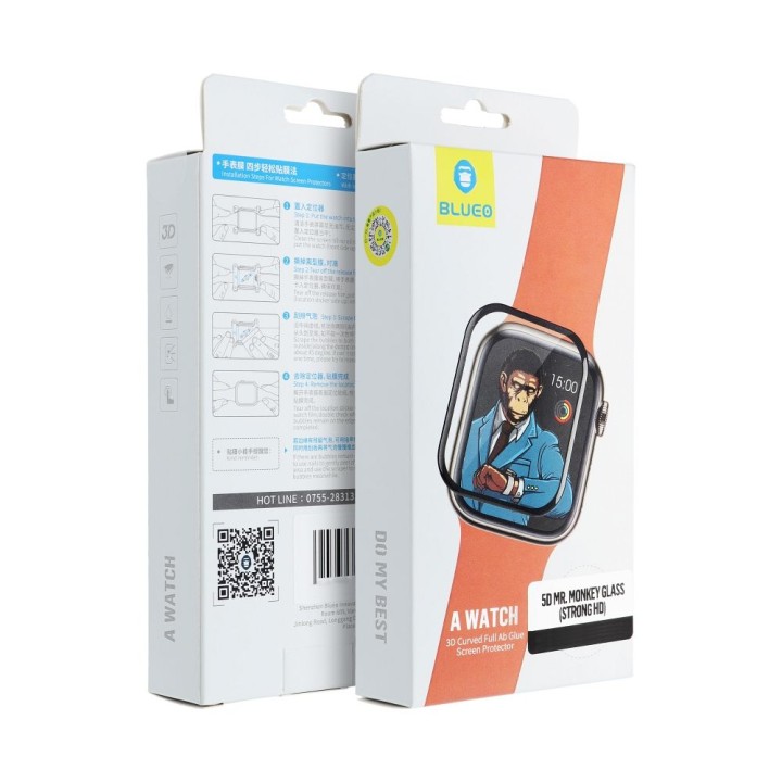 Загартоване скло 5D для Apple Watch SE / SE 2 / SE 3 44MM Mr. Monkey Glass (Anti-Static Strong HD) чорне