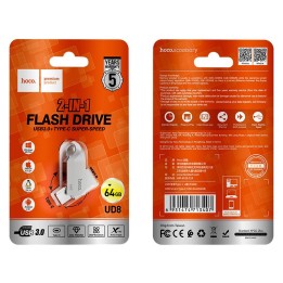 Флешка 64GB USB 3.0 (USB A + USB C) Hoco UD8 нікель