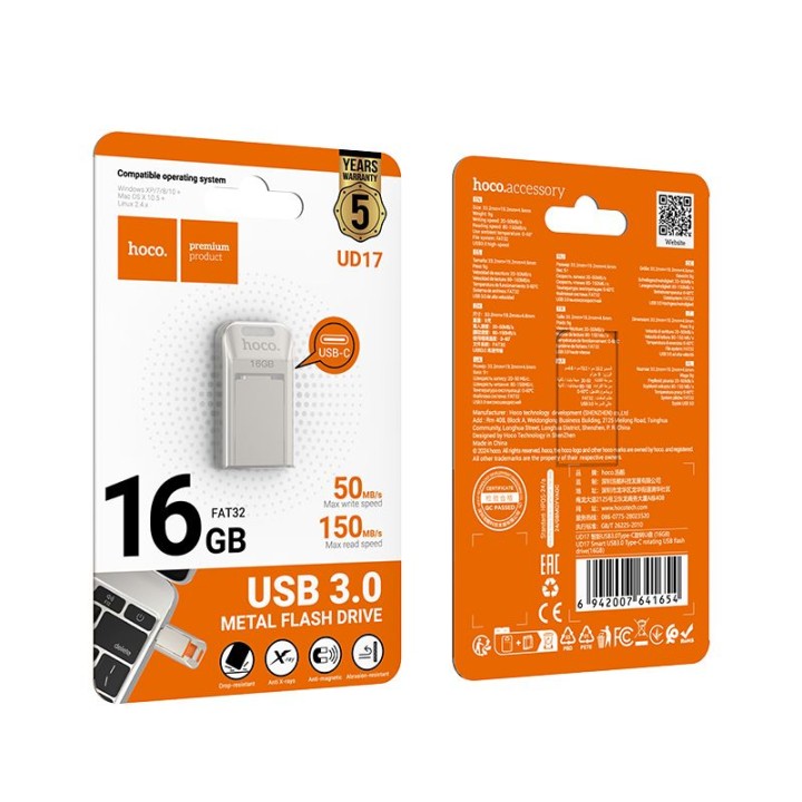 USB flash drive 16GB USB 3.0 (USB C) Hoco UD17 nickel