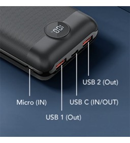 Зовнішній акумулятор (POWER BANK) VEGER S20 - 20 000mAh LCD Quick Charge PD 22,5 Вт чорний (W2053)