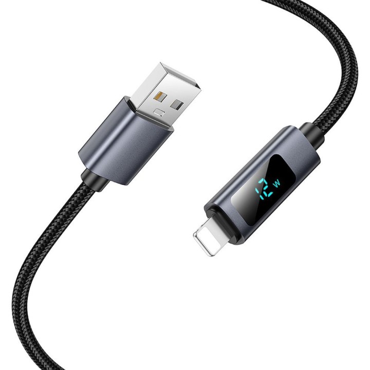 Кабель USB A — Lightning Hoco 2,4A з дисплеєм 1 m X112 чорний