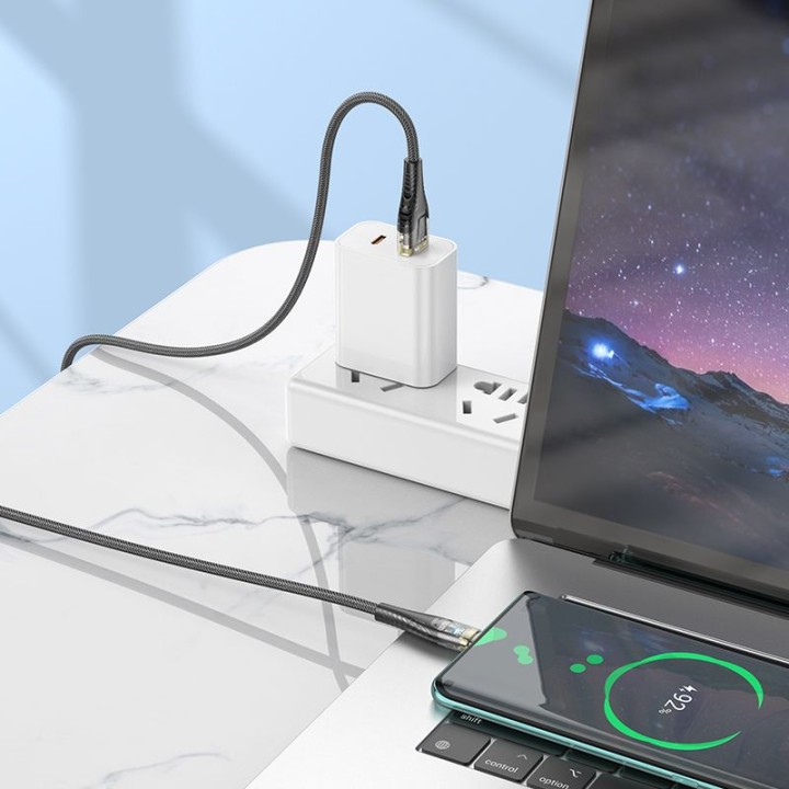 Кабель USB-A – USB-C Hoco 2,4A 1,2 m U121 чорний прозорий
