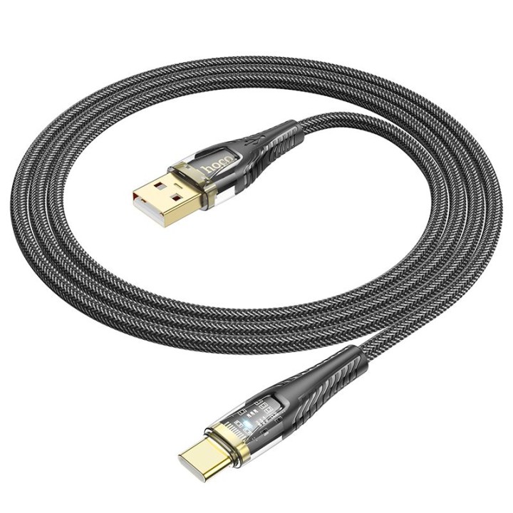 Кабель USB-A – USB-C Hoco 2,4A 1,2 m U121 чорний прозорий